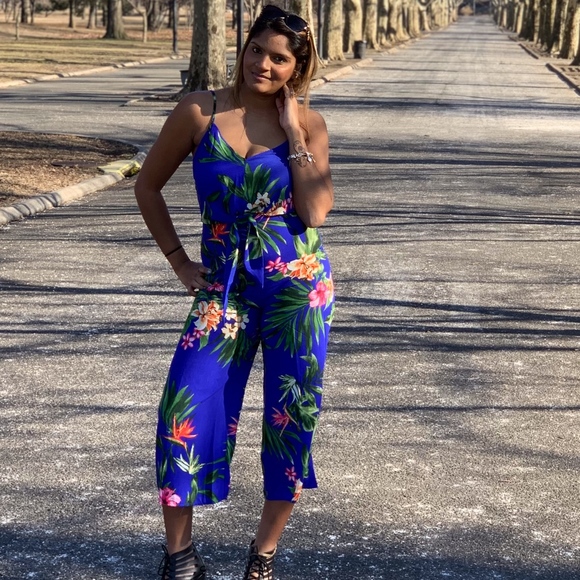 Khloe Floral Bow Tie Jumpsuit Navy